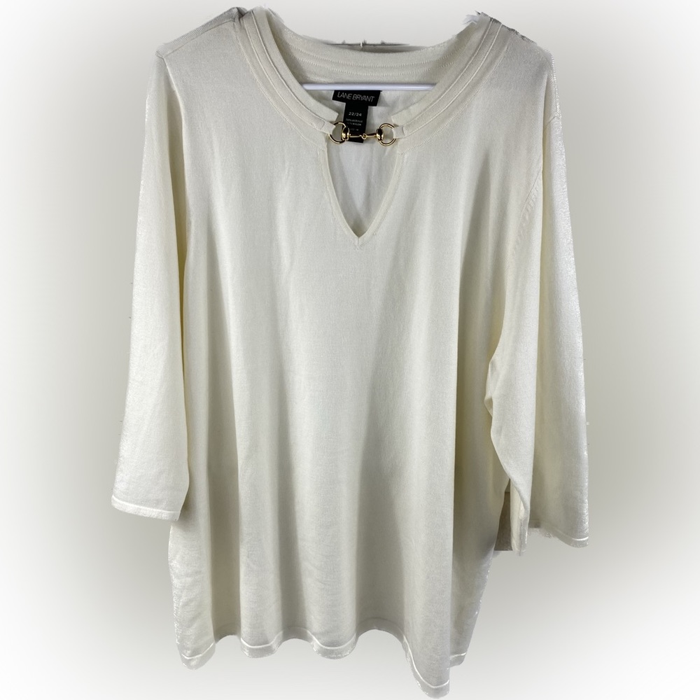 Lane Bryant Women’s 3/4 Sleeve Sweater with Gold Accent on Neck Cream Size 22/24